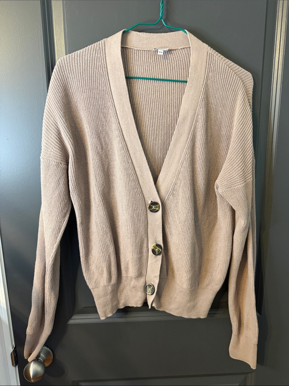 Beige V-Neck Button Front Women's Cardigan Sweater